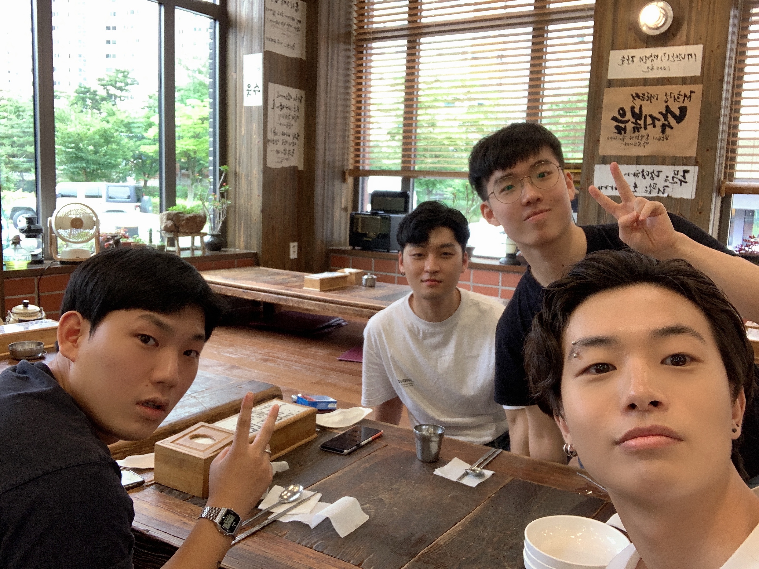 Joonseo and friends at restaurant.